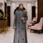 A1-LC001 - Tie and Dye Heart Cut Dana Abaya (Grey)
