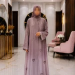 A1-LC001 - Tie and Dye Heart Cut Dana Abaya (Mauve)
