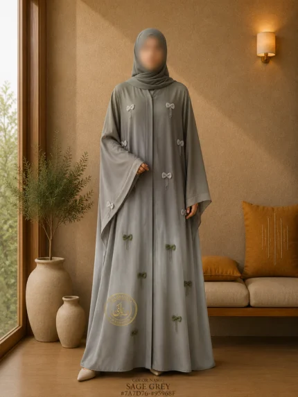 A1-LC004 - Tie and Die Bow Cut Dana Abaya (Sage Grey)