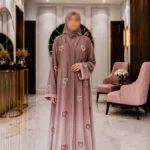 A1-LC001 - Tie and Dye Heart Cut Dana Abaya (Dusty Pink)