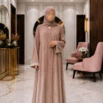 A1-LC001 - Tie and Dye Heart Cut Dana Abaya (Beige)