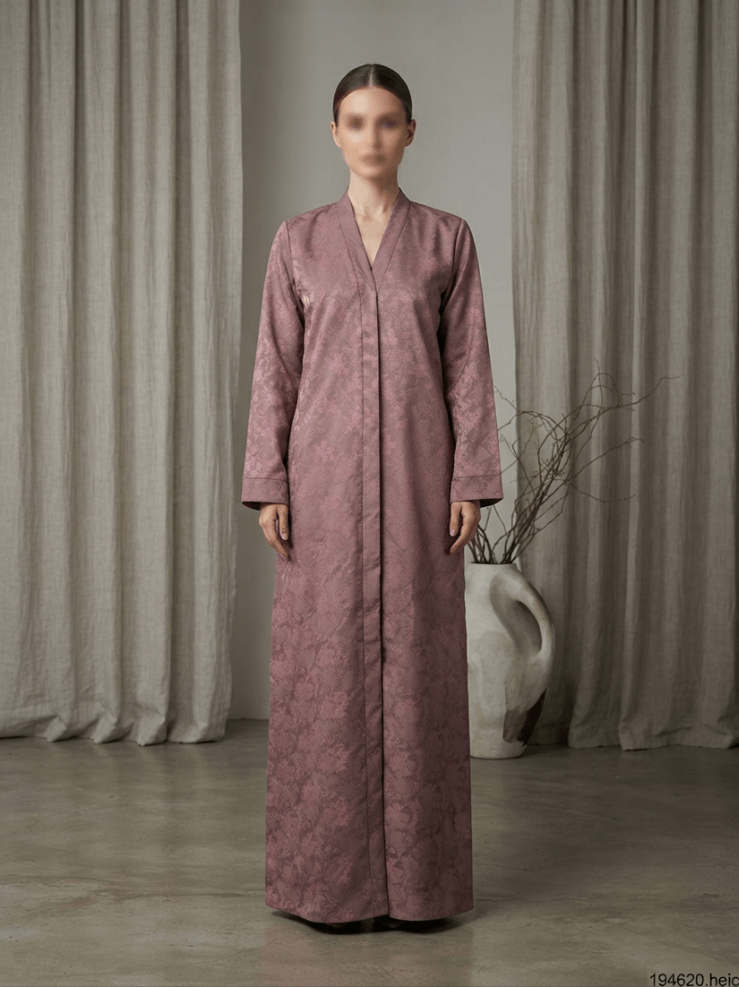 1783898532605 Ethereal Rose-Grey Textured Abaya <br/> (A1-LC0021) - Image 1